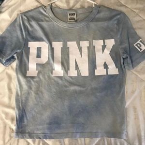 PINK sky blue crop shirt